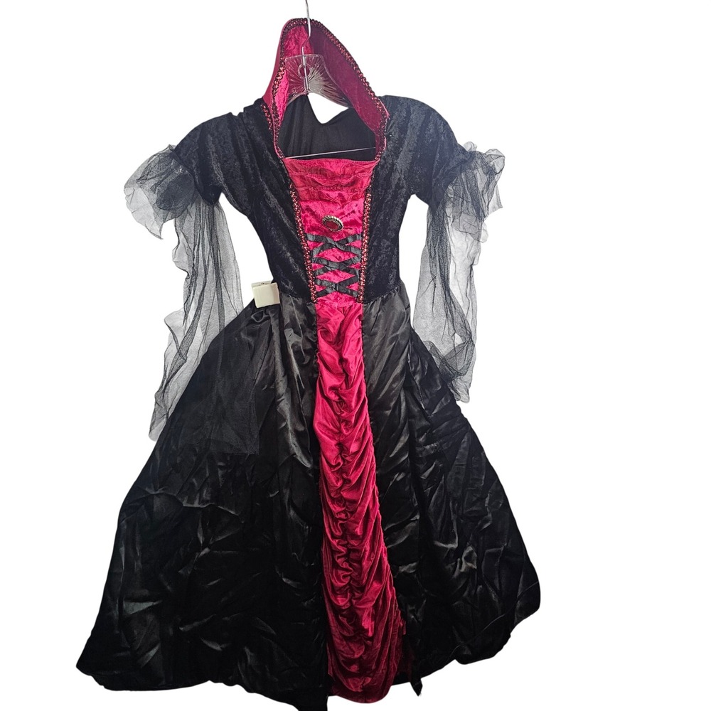 Spirit Halloween Victorian Vampiress Costume Child Medium 8-10 Black Red Dress
